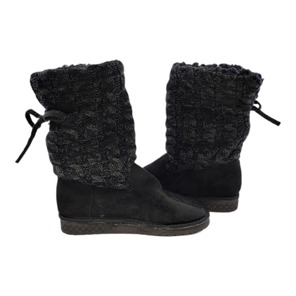 Muk Luks Women's Fold Over Cable Knit Faux Shearling Winter Boots Black Size 6 - Picture 3 of 5